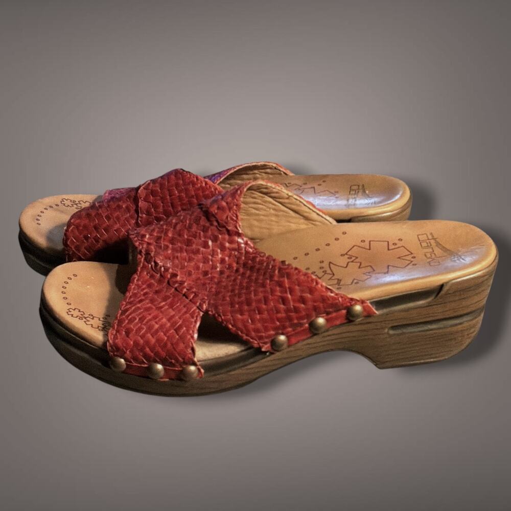 ABC. Size 5.5 (EU 36) DANSKO Mila Braided Red Leather Studded Clog Sandals VGUC